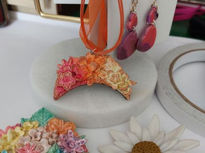Flower Moon Pendant - Polymer Clay Jewellery